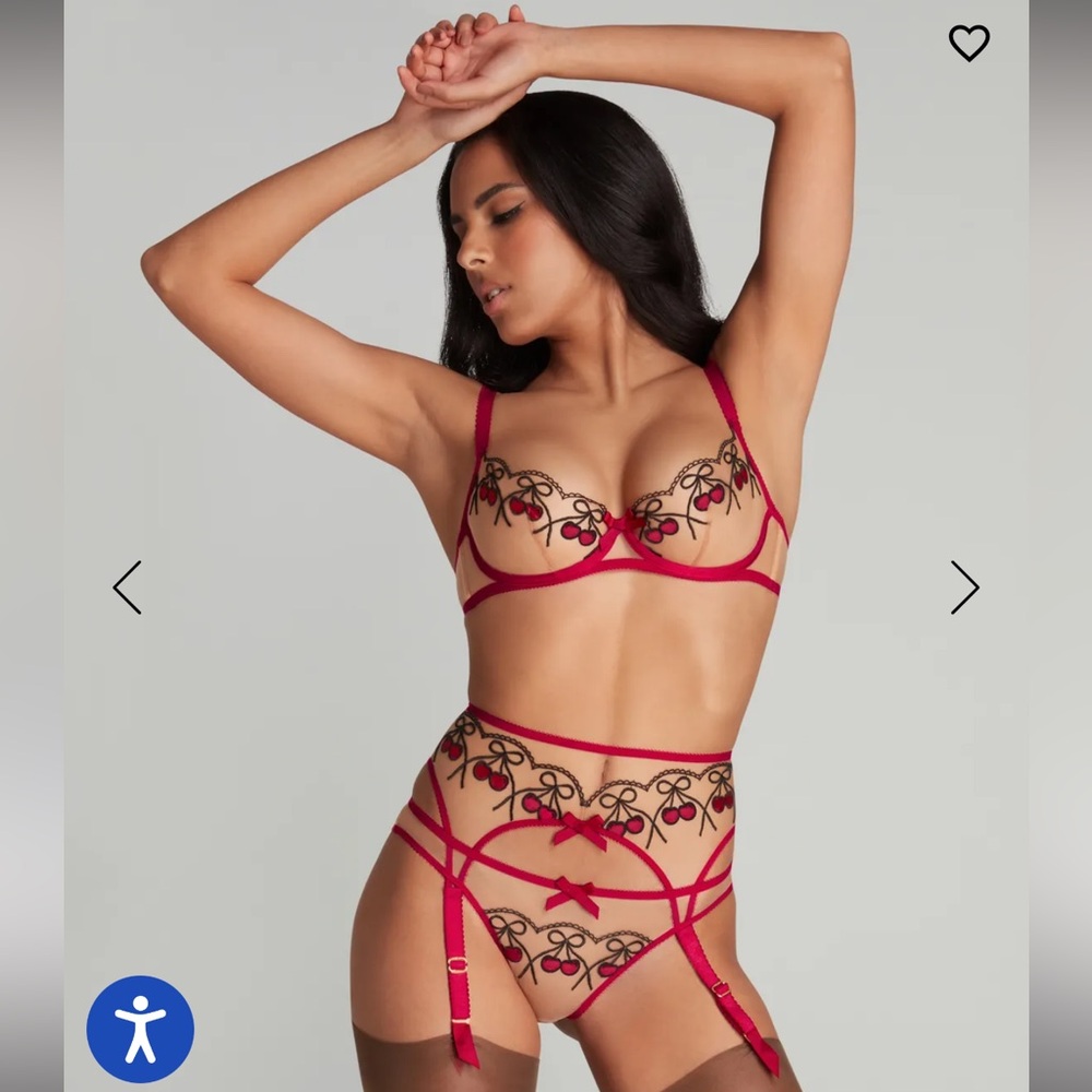 Agent provocateur Avalee set red cherry, Bra 34D - garter sz 2 - thong sz3, NWT